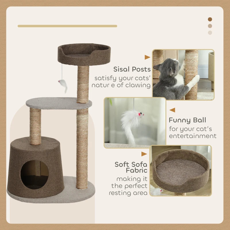 Scratching Cat Tree Post Climbing Kitten Pets Furniture with Toy, Brown