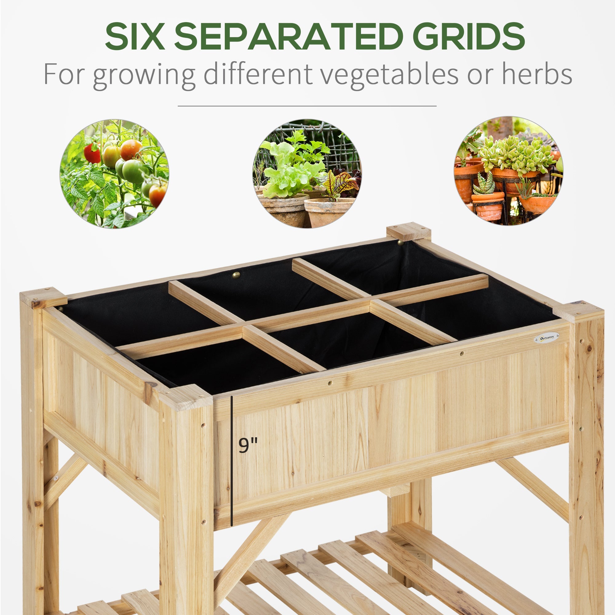 Outsunny Elevated Wood Planter Box 31"x23" - Raised Garden Bed for Vegetables, Flowers, Herbs with Non-Woven Fabric, Natural