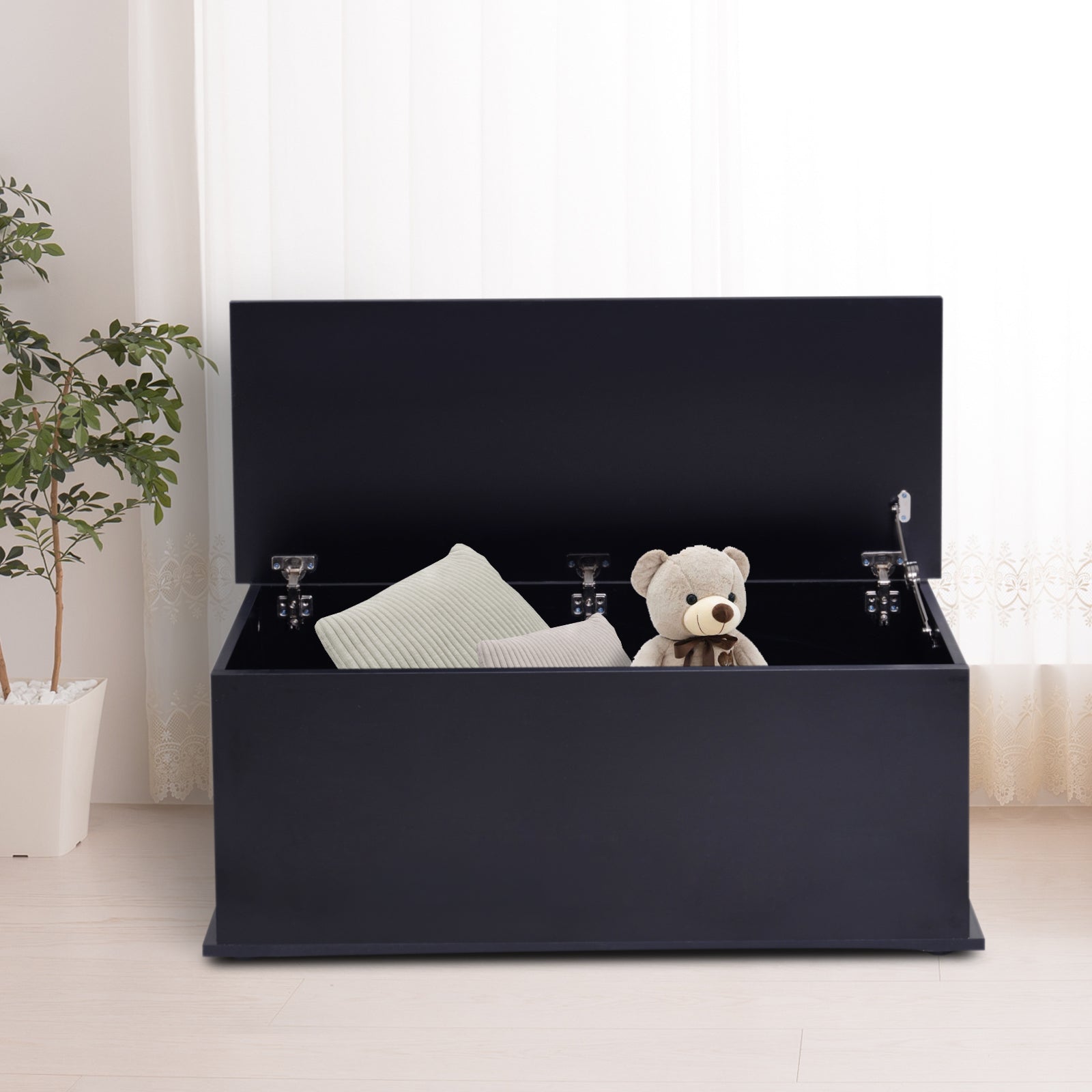 HOMCOM Lift Top Storage Chest 2 Safety Hinge Toy Box Organizer Flip-Top Lid Entryway Bench Black