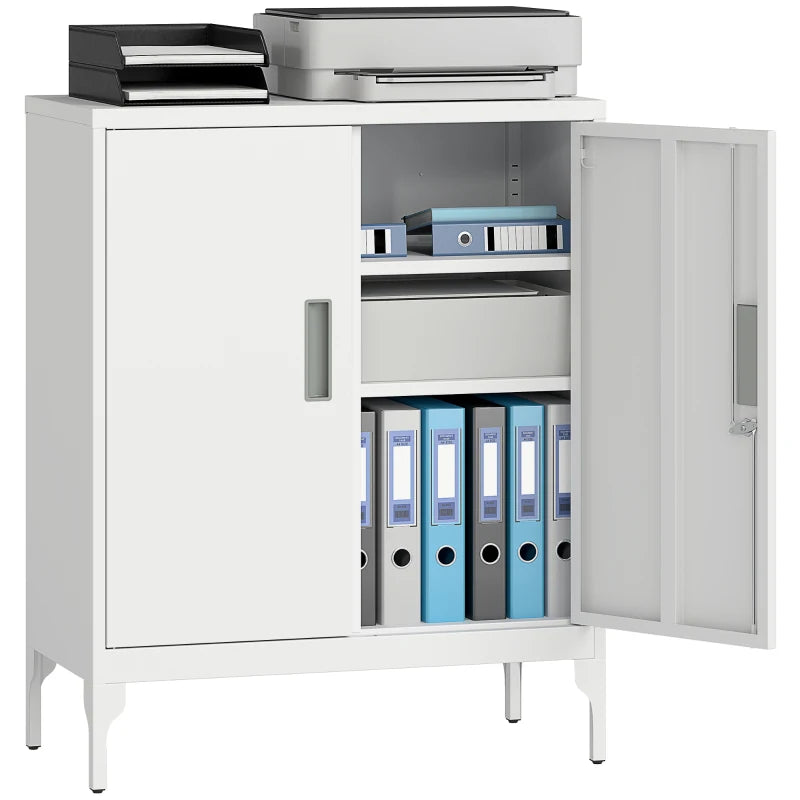 Office Storage Cabinet with Lock, Filing Cabinet with Adjustable Shelves and Doors for Home Office, Garage, White