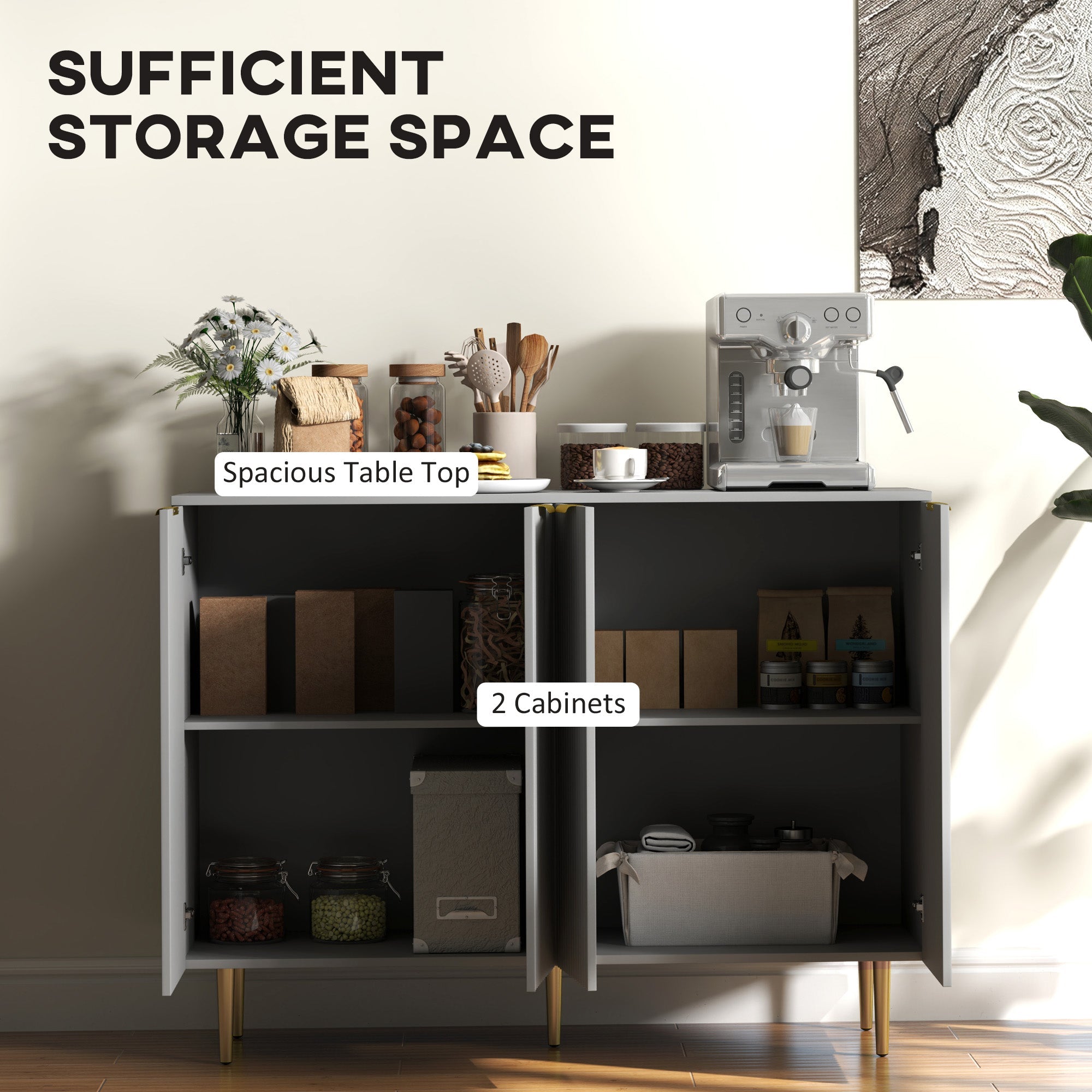 HOMCOM Modern Kitchen Storage Cabinet, Sideboard Buffet Cabinet with Adjustable Shelves for Kitchen Hallway, Grey