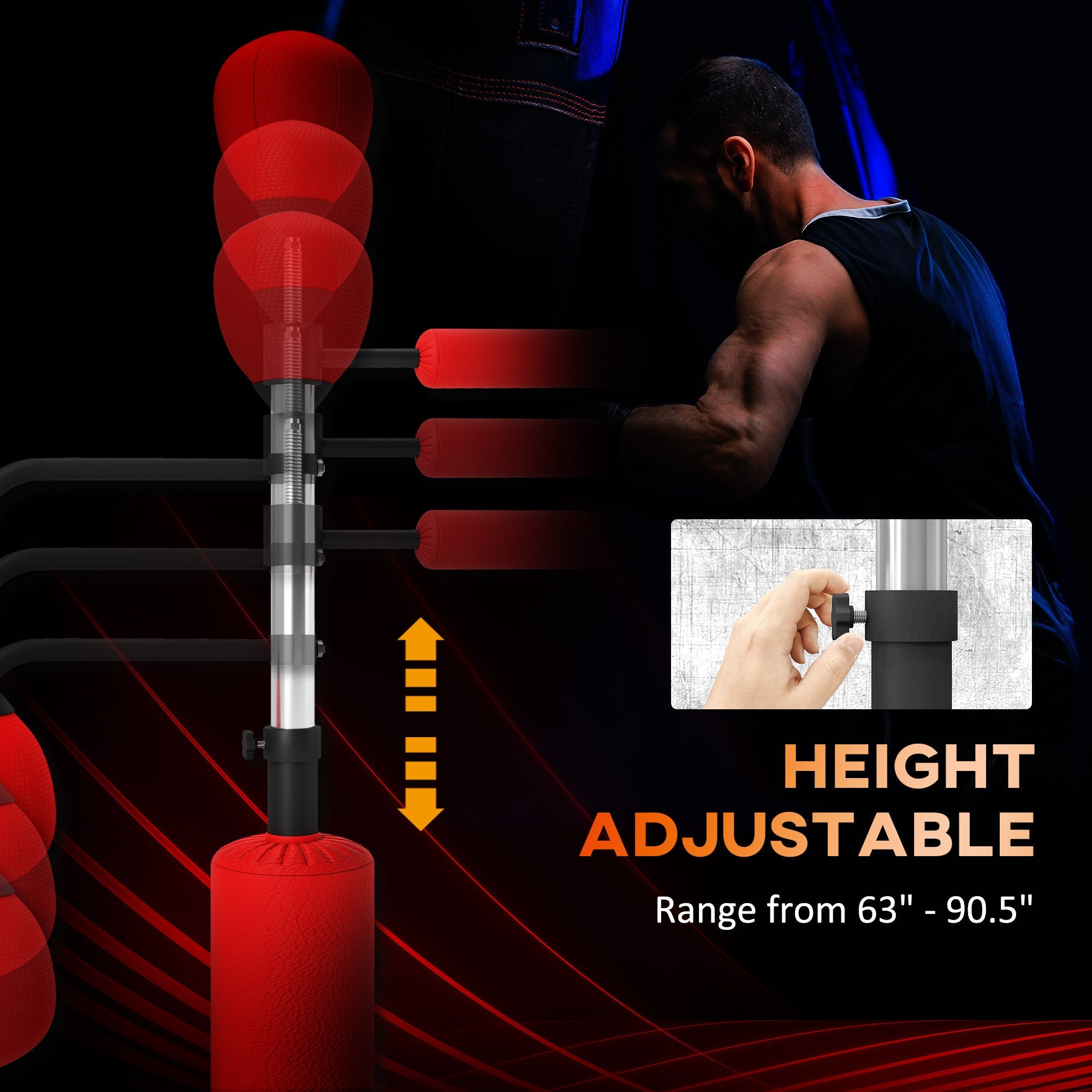 Soozier 3-in-1 Free Standing Punching Bag, Height Adjustable Boxing Bag with 2 Speed Balls, 360° Reflex Bar, Red