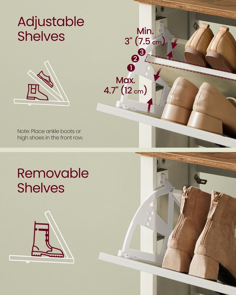 VASAGLE LIRY Collection Shoe Storage Cabinet Organizer with 3 Flip Drawers – Rustic White