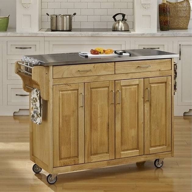 Stainless Steel Top Wooden Kitchen Cart Island with Casters - Free Shipping