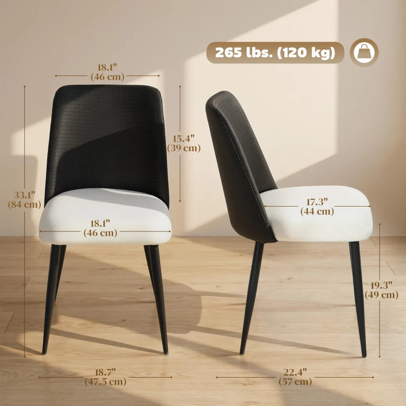 Dining Chairs Upholstered Kitchen Chairs Set of 2 with Steel Legs and Padded Seat for Dining Room, Kitchen, Black