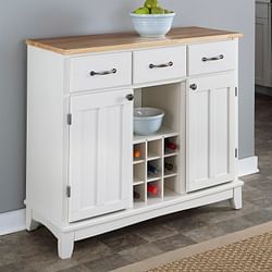Natural Wood Top Kitchen Island Sideboard Cabinet Wine Rack in White - Free Shipping