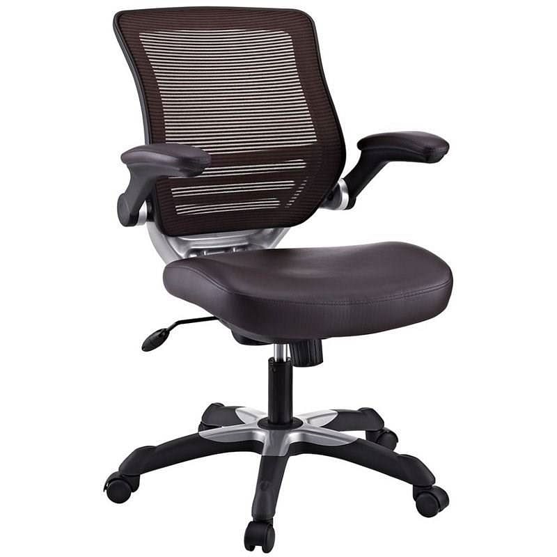 Modern Brown Mesh Back Ergonomic Office Chair with Flip-up Arms - Free Shipping