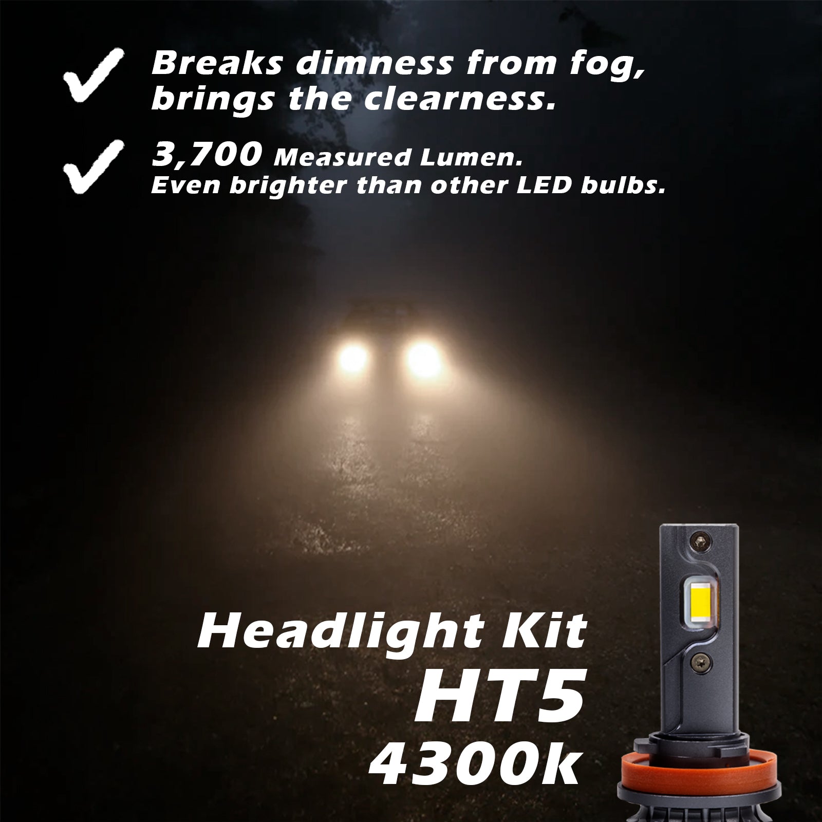HT5 Warm White 4300K Headlight Fog Light Conversion Kit Low Beam High Beam 2022