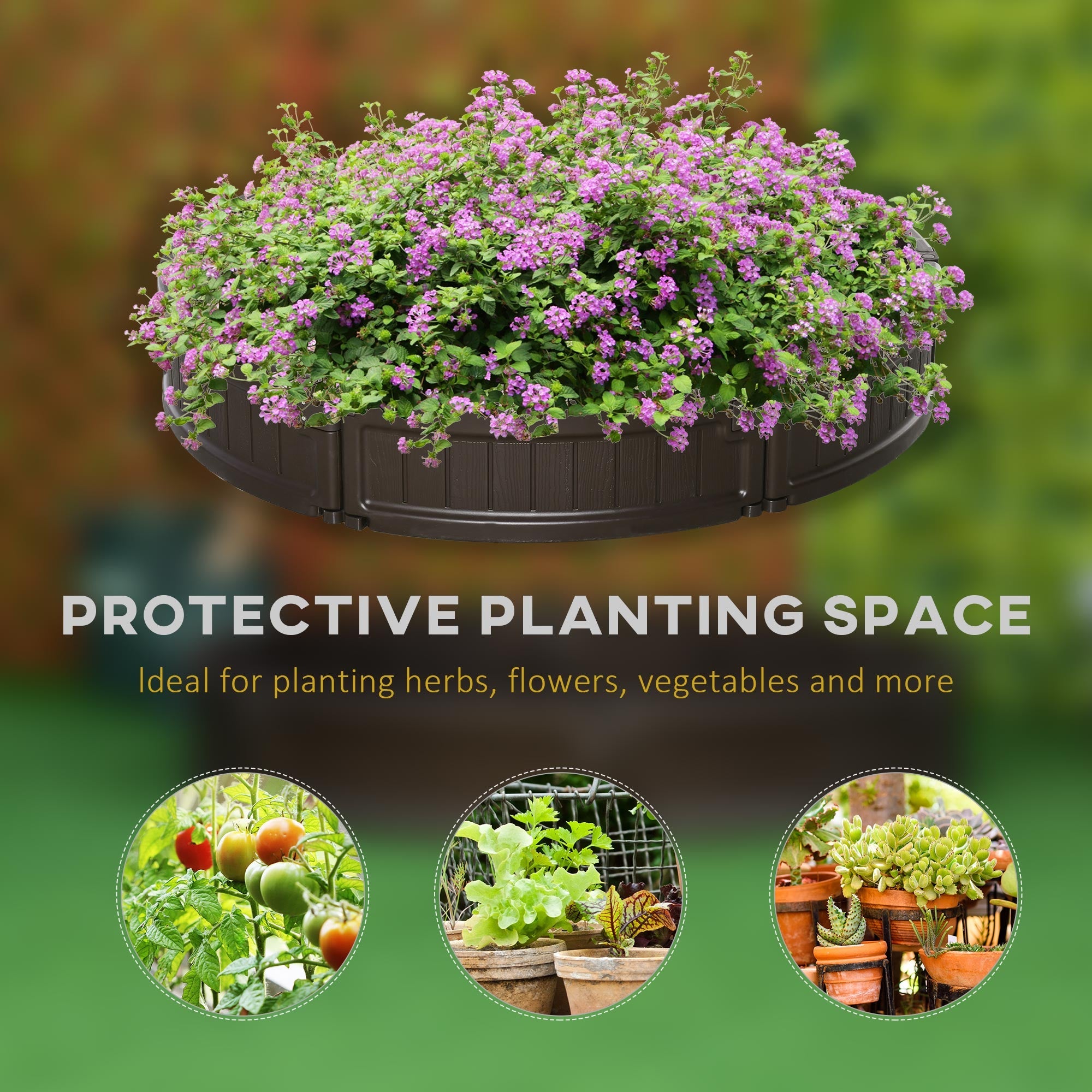 Outsunny 48"x48"x8" Round Raised Garden Bed: Planter Box for Flowers/Herbs/Veggies, Outdoor, Brown