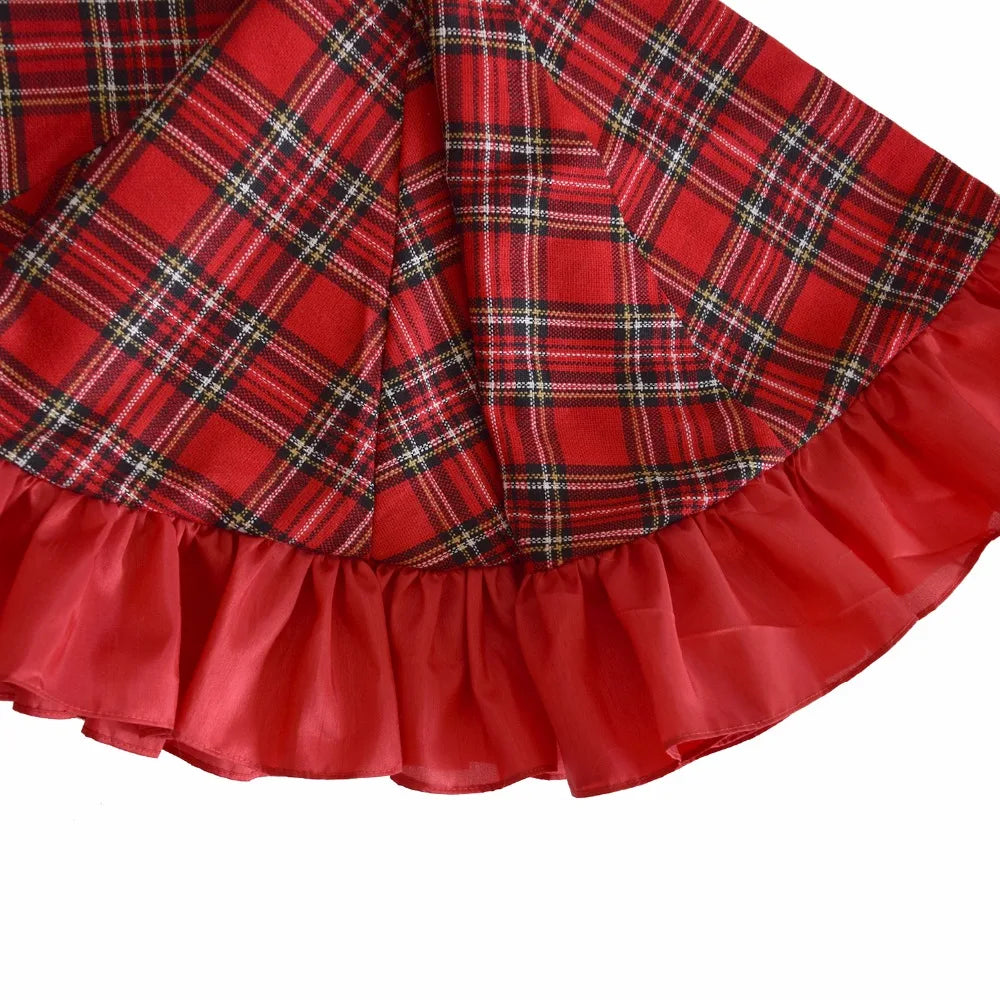 Free Shipping Extra Large 42" Christmas Tree Skirt Patchwork Tartan Plaid with red ruffer Border Skirt