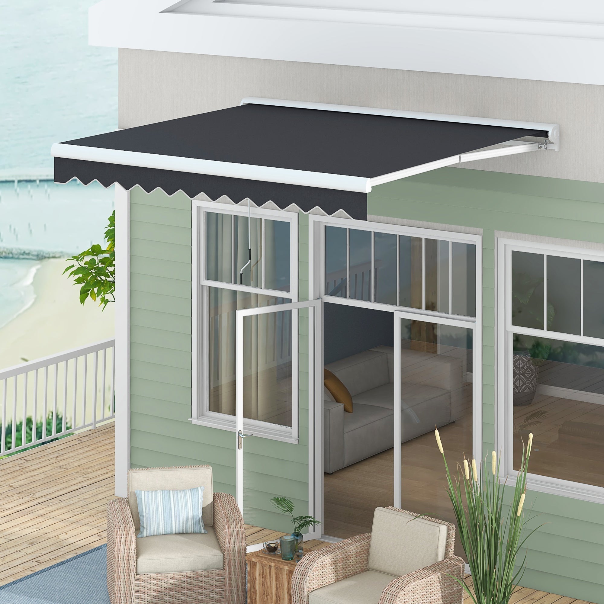 Aosom Motorized Patio Awning 10'x8' - Electric Retractable Sunshade with Remote, Aluminum Frame for Door & Window