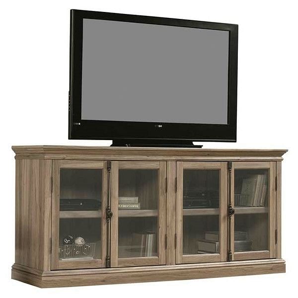 Salt Oak Wood Finish TV Stand with Tempered Glass Doors - Fits up to 80-inch TV - Free Shipping