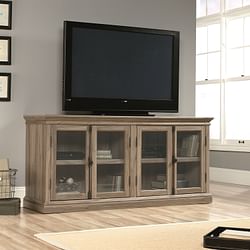 Salt Oak Wood Finish TV Stand with Tempered Glass Doors - Fits up to 80-inch TV - Free Shipping