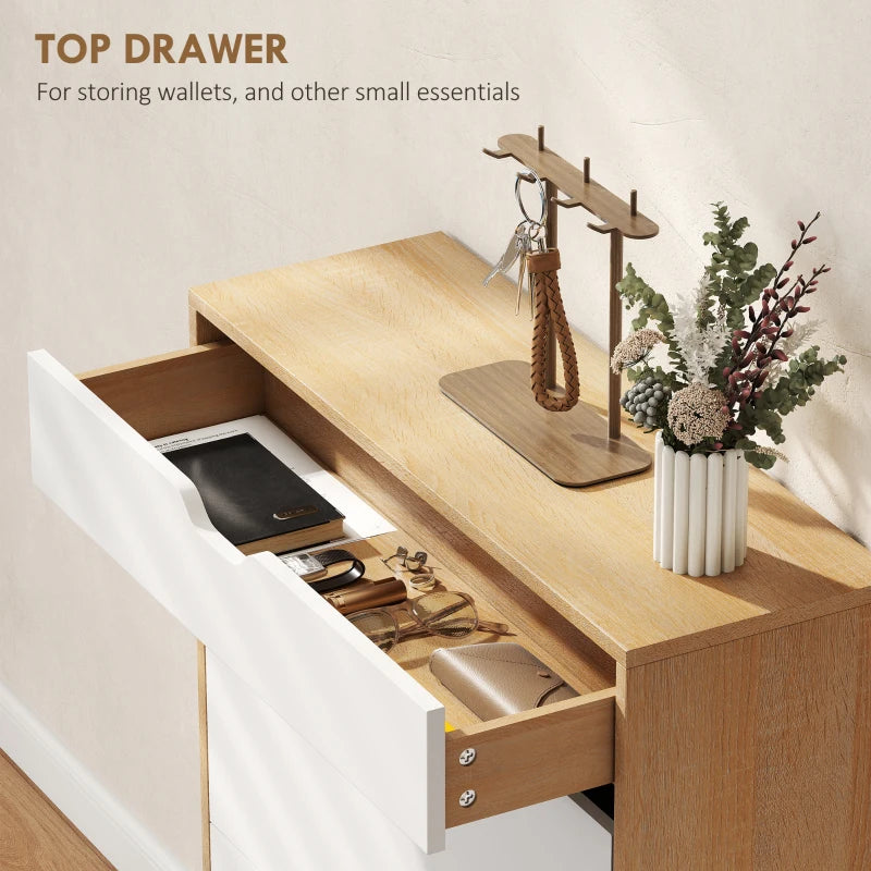 Narrow Shoe Cabinet for Entryway with 2 Flip Drawers, Top Drawer and Adjustable Shelves for 12 Pairs of Shoes, White