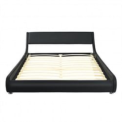 Full Size Faux Leather Upholstered Platform Bed Adjustable Headboard-Black - Free Shipping