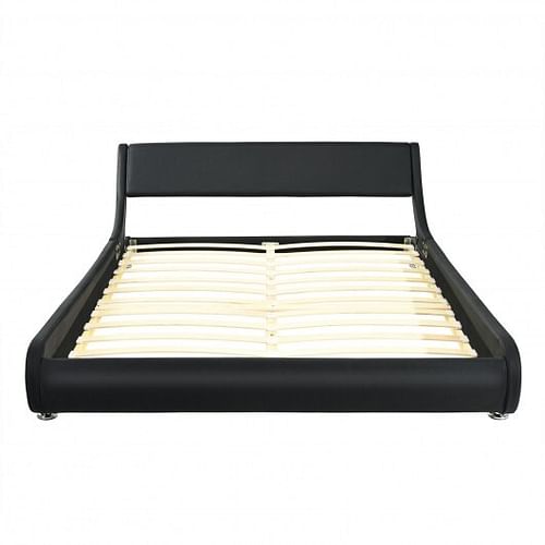 Full Size Faux Leather Upholstered Platform Bed Adjustable Headboard-Black - Free Shipping
