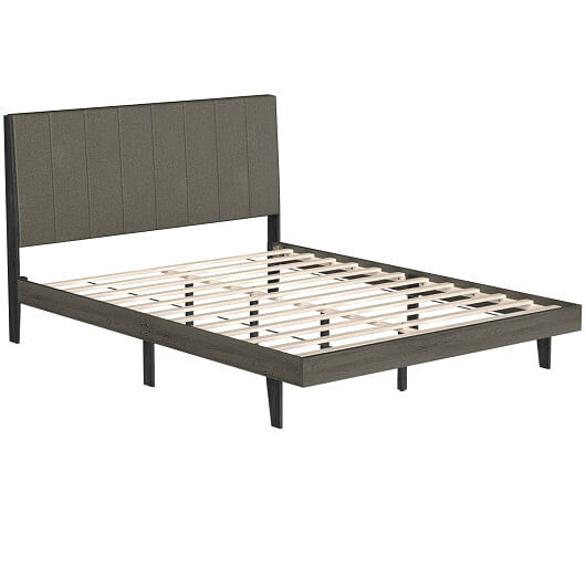 Queen Size Upholstered Bed Frame with Tufted Headboard - Free Shipping