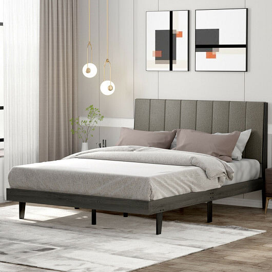 Queen Size Upholstered Bed Frame with Tufted Headboard - Free Shipping