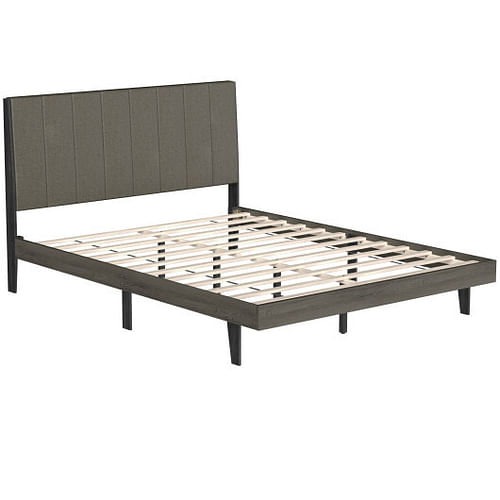 Queen Size Upholstered Bed Frame with Tufted Headboard - Free Shipping