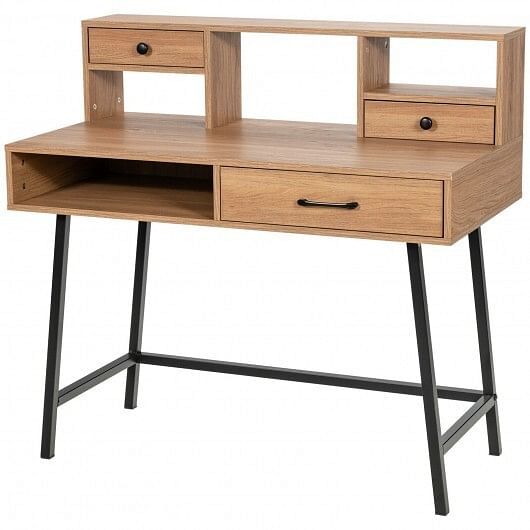 42-Inch Vanity Desk with Tabletop Shelf and 2 Drawers-Natural - Free Shipping