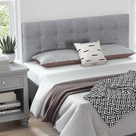 Linen Upholstered Headboard with Solid Rubber Wood Legs-Gray - Free Shipping