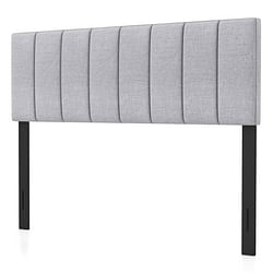 Linen Upholstered Headboard with Solid Wood Legs and Adjustable Width-Gray - Free Shipping