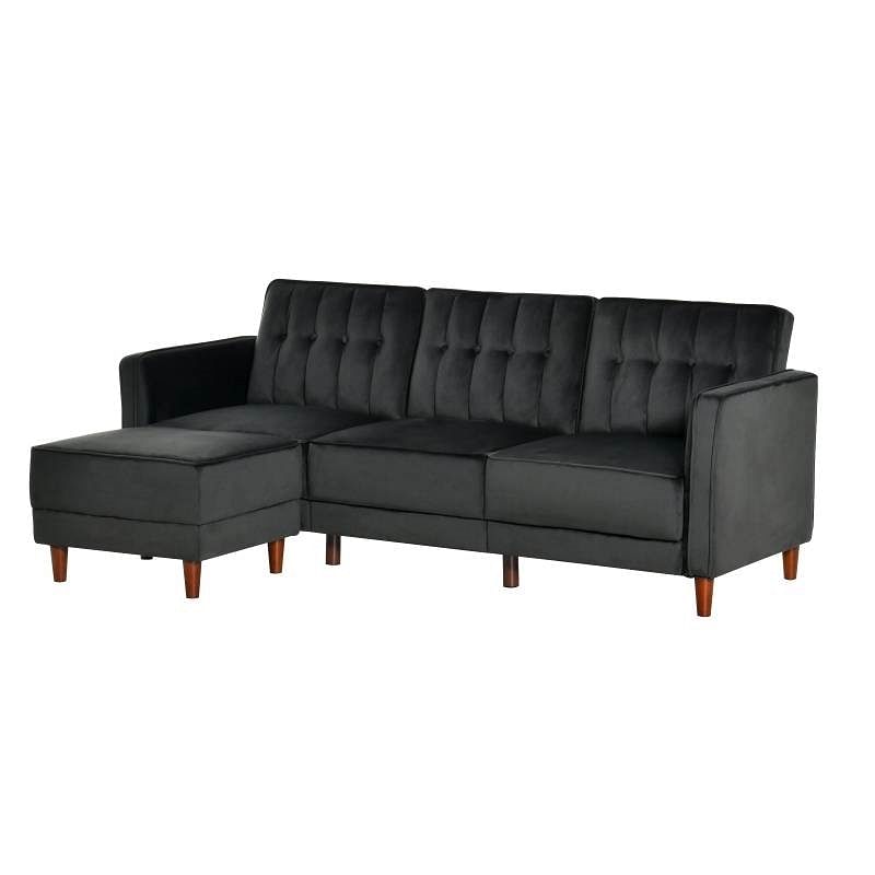 Modern Mid-Century Reversible L-Shaped Sectional Sleeper Sofa in Black Velvet - Free Shipping