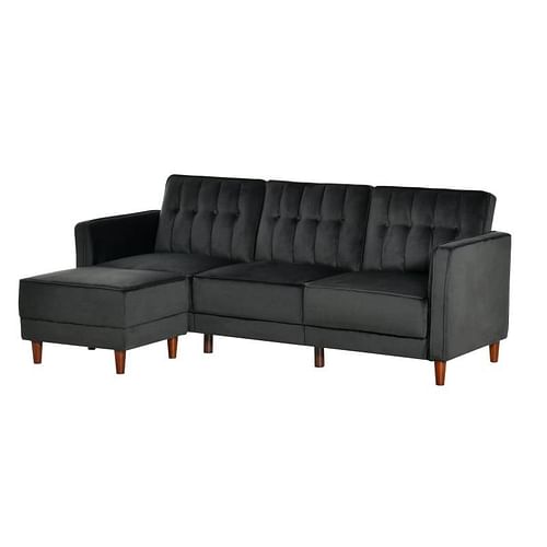 Modern Mid-Century Reversible L-Shaped Sectional Sleeper Sofa in Black Velvet - Free Shipping