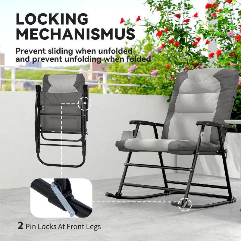 Folding Rocking Chair Set of 2 Padded Rockers with Armrest, Light Grey