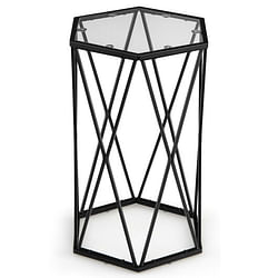 Hexagonal Accent End Table with Tempered Glass Top and Metal Frame - Free Shipping