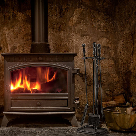 5-Piece Fireplace Tool Set with Tong Brush Shovel Poker Stand-Black - Free Shipping