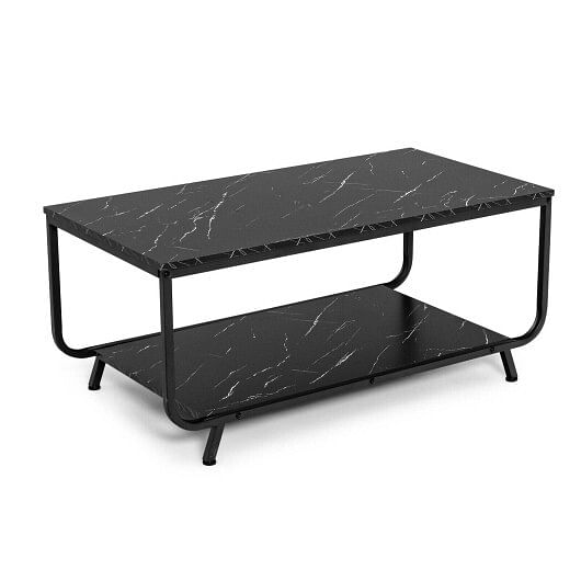 2-Tier Modern Marble Coffee Table with Storage Shelf for Living Room-Black - Free Shipping
