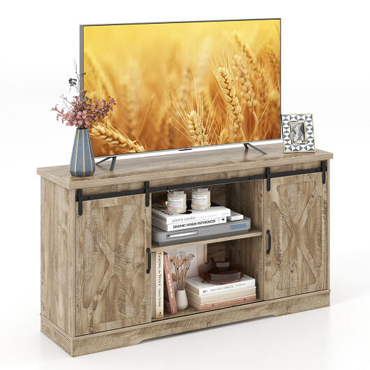 Farmhouse Entertainment Center with Adjustable Shelves and Storage Cabinet-Gray - Free Shipping