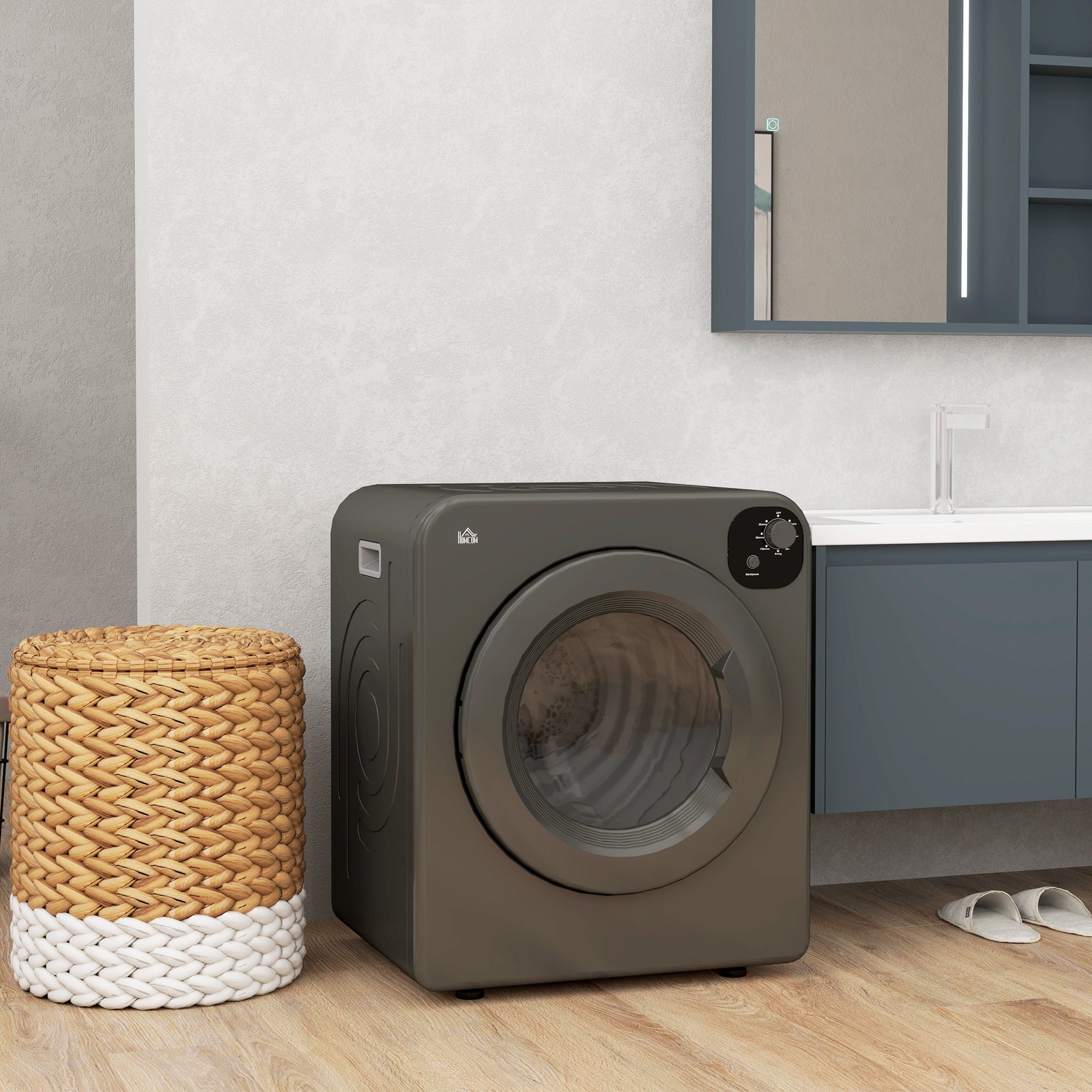 HOMCOM 3.22 Cu.Ft Compact Electric Portable Clothes Dryer 1300W 7 Drying Modes for Apartment Dorm Grey