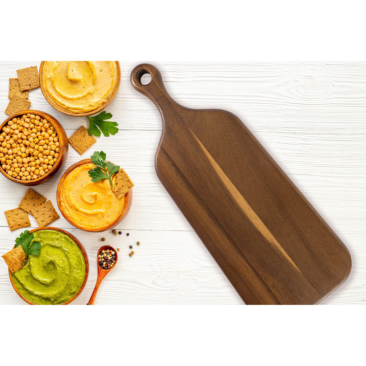 Acacia Wood Charcuterie Board with Handle, 43 x 16.5 cm, Serving Board