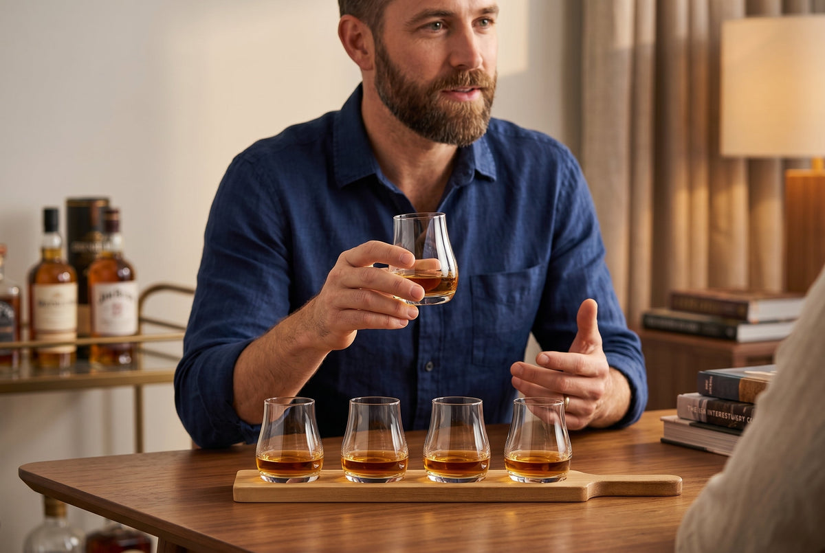 Beer Flight Board with 4 Tasting Glasses, 125 ml (4.2 oz), Acacia Wood – Adan