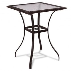 28.5 Inch Outdoor Patio Square Glass Top Table with Rattan Edging - Free Shipping