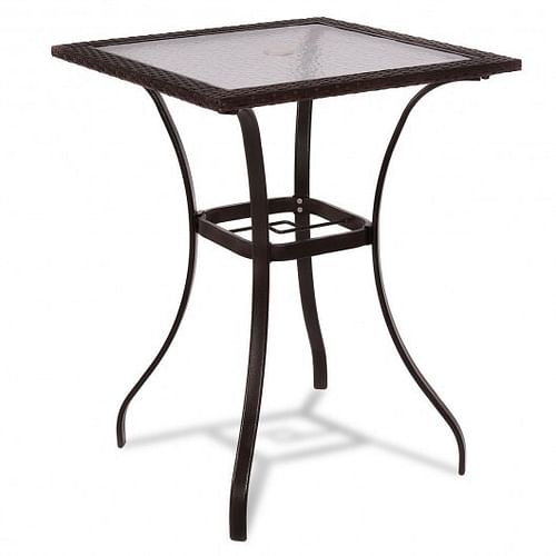 28.5 Inch Outdoor Patio Square Glass Top Table with Rattan Edging - Free Shipping