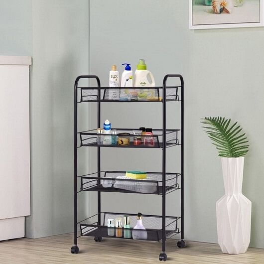 Black/Gray 4 Tier Storage Rack Trolley Cart-Black - Free Shipping