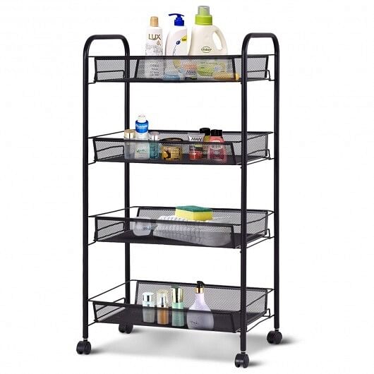 Black/Gray 4 Tier Storage Rack Trolley Cart-Black - Free Shipping
