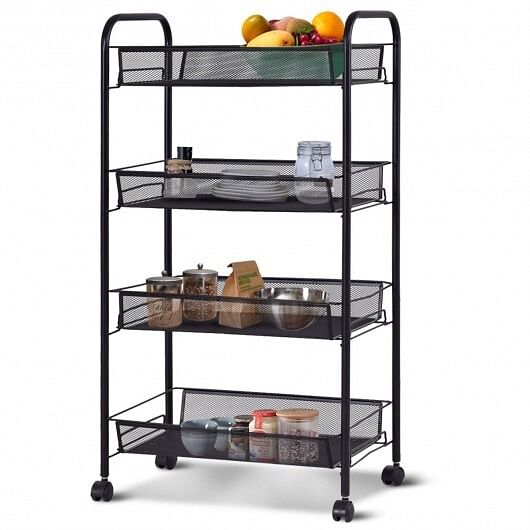 Black/Gray 4 Tier Storage Rack Trolley Cart-Black - Free Shipping