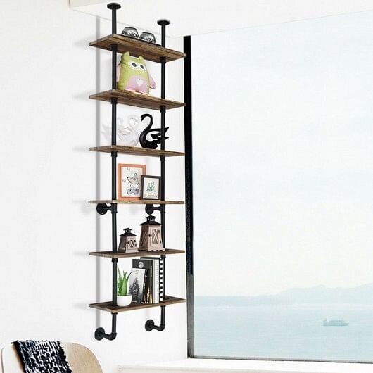 6-Tier Industrial Wall Mounted Pipe Shelves - Free Shipping