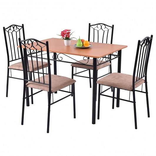 5 Pieces Dining Set Wooden Table and 4 Cushioned Chairs - Free Shipping