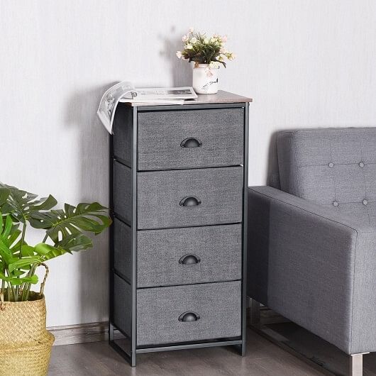 Chest Storage Tower Side Table Display Storage with 4 Drawers-Black - Free Shipping