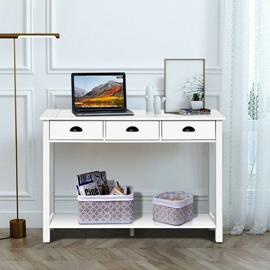 Wooden Console Table with 3 Drawers and 2-Tier Shelves - Free Shipping