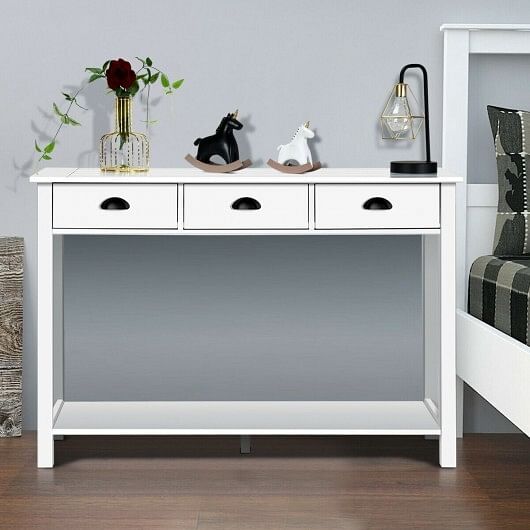 Wooden Console Table with 3 Drawers and 2-Tier Shelves - Free Shipping