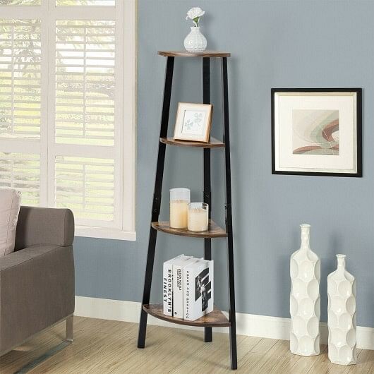 4-Tier Industrial Corner Ladder Shelf Display Rack for Home Office - Free Shipping