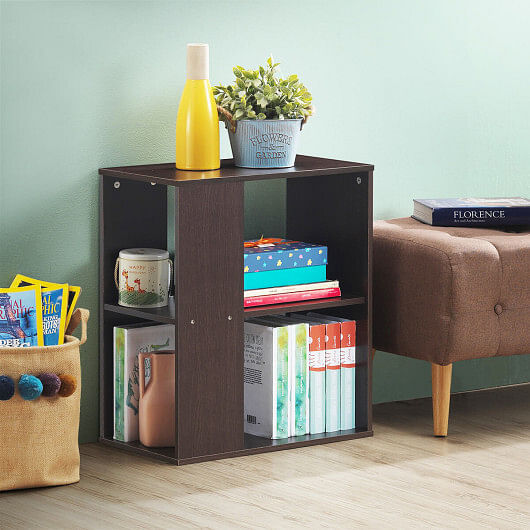 2-Tier Side End Table with Storage Shelves -Brown - Free Shipping