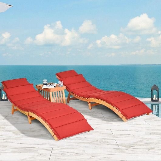 3 Pieces Folding Patio Eucalyptus Wood Lounge Chair Set with Foldable Side Table - Free Shipping