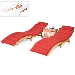 3 Pieces Folding Patio Eucalyptus Wood Lounge Chair Set with Foldable Side Table - Free Shipping